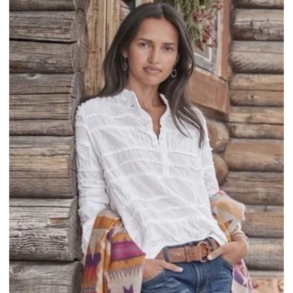 Dylan White Cotton Patchwork Embroidered‎ Shirt Women SP Boho Scandi New Preppy